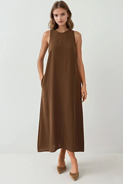chinese dress ladies The Linen A-Line Midi Dress