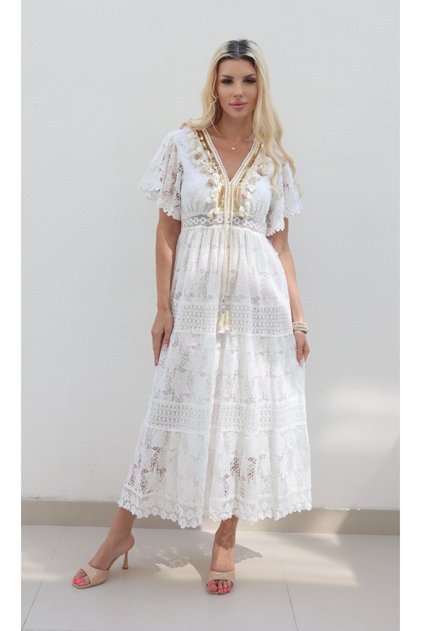 Kayley gold trim crochet maxi