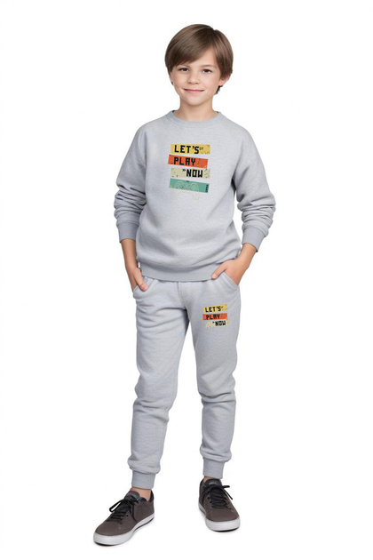 Round Neck Lets Play Printed Boy's Tracksuit Set