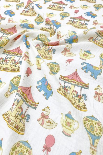 2 Layer Muslin Blanket - Carousel Patterned - 100% Cotton - 75X95 cm