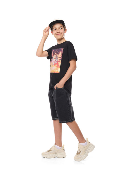 Contrast Stitch Bermuda Denim Shorts with Button Closure