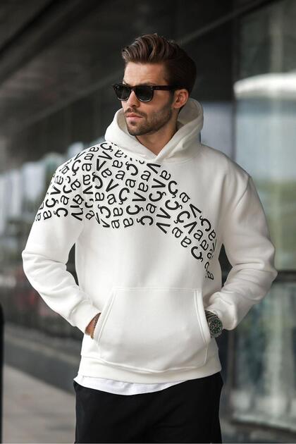 Madmext Siyah Kapüşonlu Nakış Detaylı Cepli Erkek Sweatshirt 7066