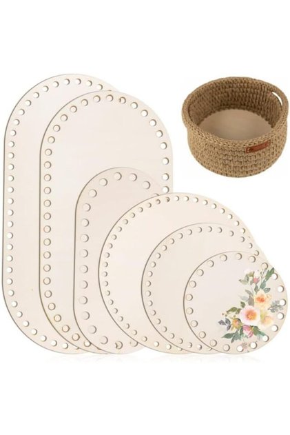 6PCS Pack of 6 Wooden Crochet Basket Bases – Wood Bag Bottoms for DIY Basket Weaving and Craft Proje