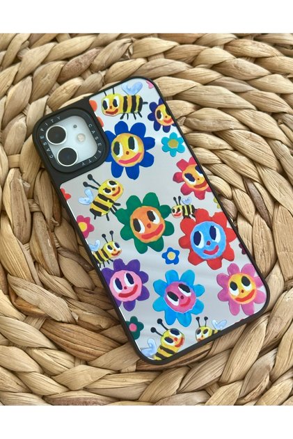 iPhone 12 and 12 Pro (6.1 Inch) Compatible Casefity Mirrored Case Bee Flower Pattern Premium Cover