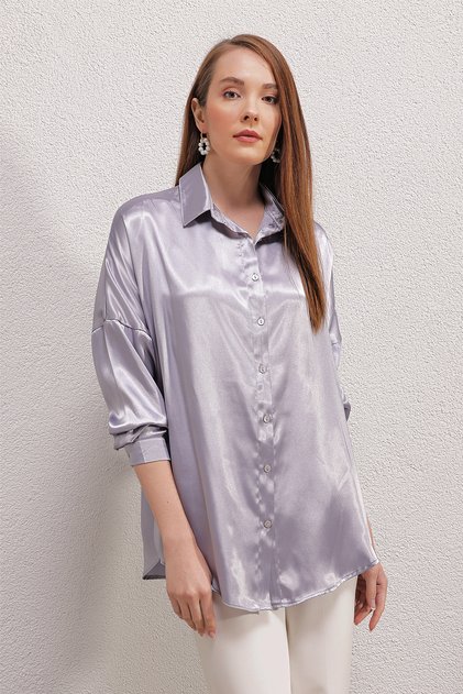 Women's Oversize Satin Shirt Lilac 1070