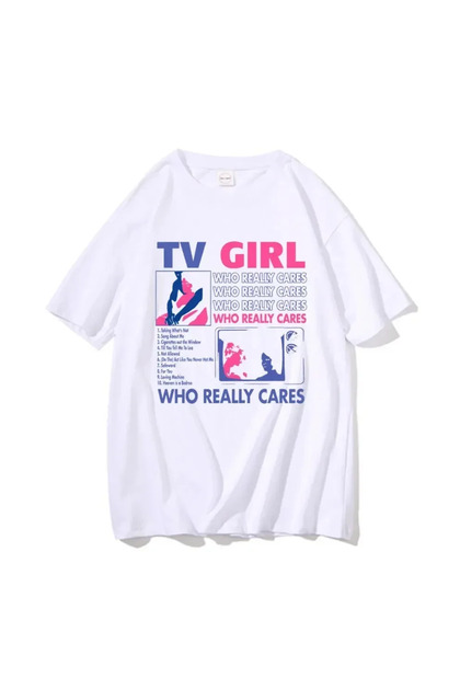 Beyaz Y2k Trend Tv Severler Rock Şarkısı Baskı Hip Hop Tshirt