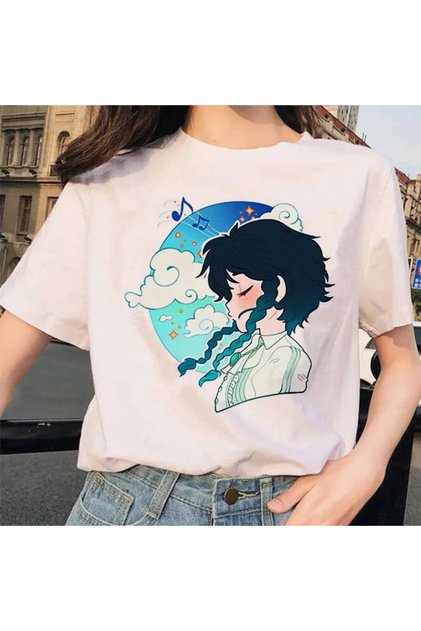 Beyaz Paimon Genshin darbe Venti Xiao Diona dishirt Kaeya karikatür