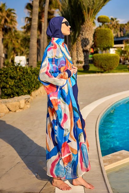 Colorful Patterned Full Length Kimono – Light and Flowy Hijab Beach Pareo P2508