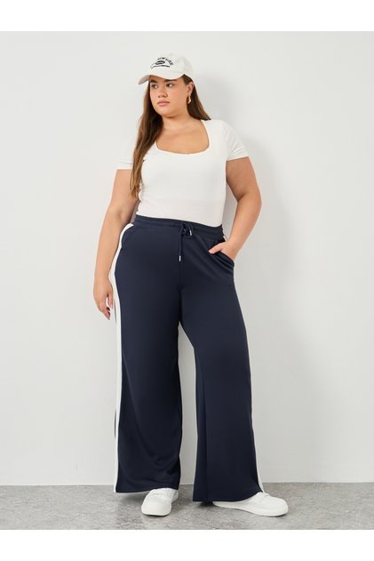 Plus Wide Leg Joggers with Side Seam Contrast Panel