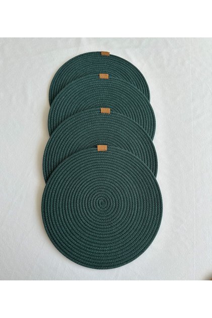 Round Placemat, Table Decor Placemat Dark Green 33cm Set of 4
