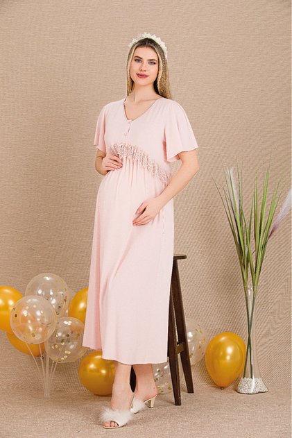Short Sleeve, Button Collar Maternity-Nursing Nightgown