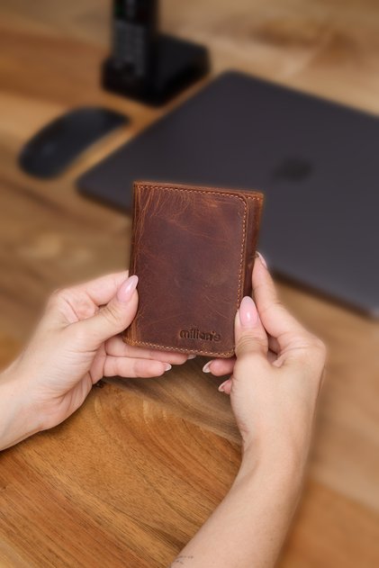 3787 Genuine Leather Vertical Magnet Unisex Wallet