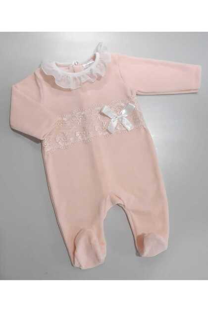 ŞİFON TÜL YAKA DANTELLİ KADİFE KIZ TULUM BEBE TAKIMI
