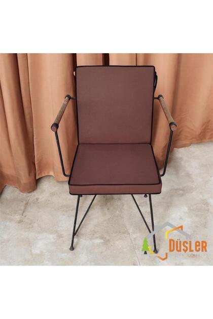 40x80 Kahverengi Su ve Leke İtici Fermuarlı Bağcıklı Siyah Biyeli Sandalye Minderi 5 cm