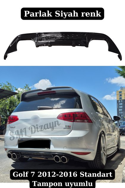 Volkswagen Golf 7 R Difüzör Parlak Siyah 2012-2016 Plastik Golf-7-R-Arka-Tampon-Difizör-Ek
