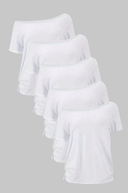 White 5 Pack Women's Off Shoulder Boat Neck Oversize T-Shirt