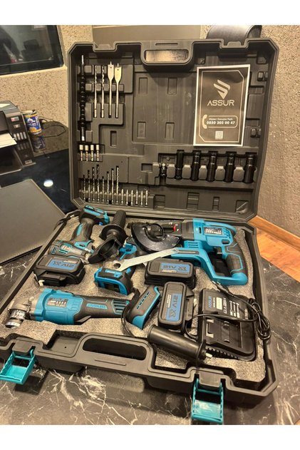 ASSUR 4'lü Set Şarjlı Taşlama, Darbeli Somun Sıkma, Kırıcı Delici Hilti ve Vidalama Makinesi