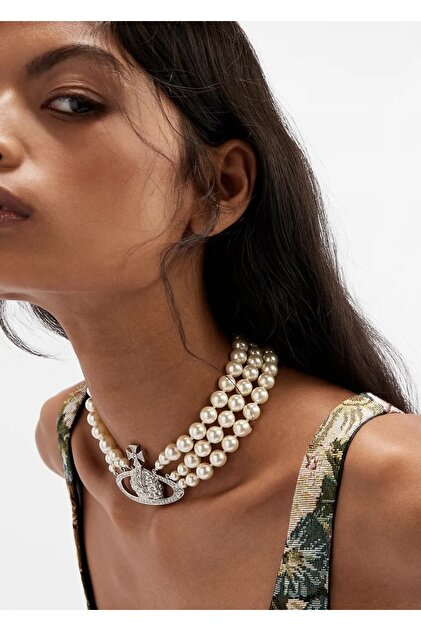Vivienne Westwood Üç Sıralı İnci Maxi Orb Choker Kolye - Fiyatı