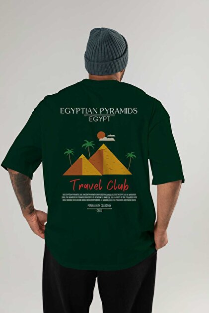 Egyptian Pyramids Egypt Back Printed Green Oversize T-Shirt Men Women Cotton Crew Neck T-Shirt