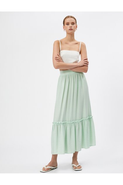 High Rise Viscose Voluminous Tissued Ruffle Maxi Skirt