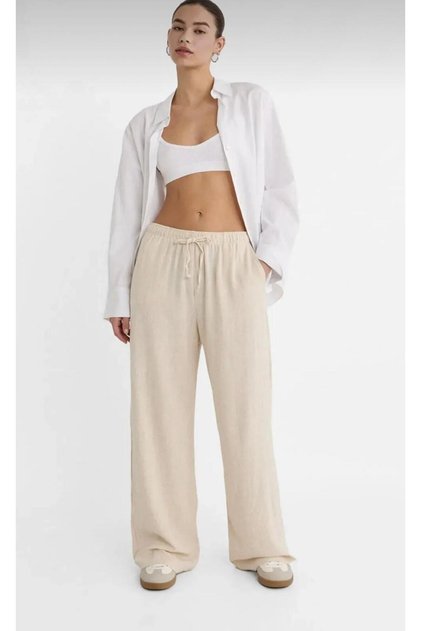 ''All Seoson's'' Wi̇de Leg (Palazzo) Linen%Cotton Mixed Ephil Ephil Waist Elastic'Women' Pants