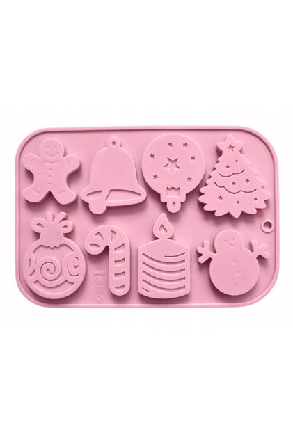 Set 8 forme silicon de Craciun, roz, ideale pentru ciocolata, bomboane, turta dulce, patiserie