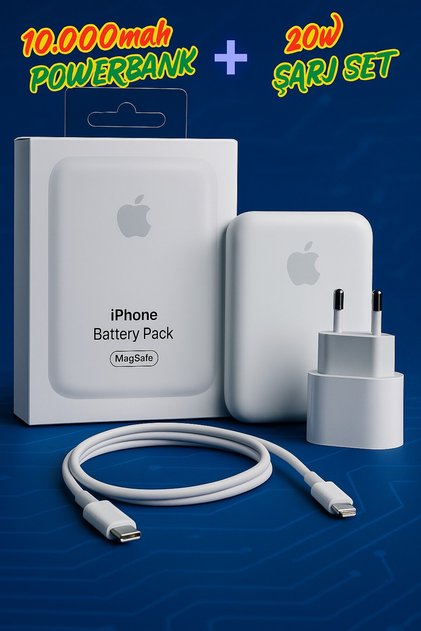 Iphone 10000 Mah Magsafe Powerbank + 20w Hızlı Şarj Set Ios 7/8/x/11/12/13/14/15/16 Uyumlu