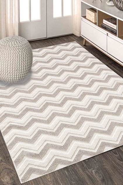 Geometrik Desen Dijital Baskı Krem Lastikli Halı Örtüsü (SÜNGERSİZ) Szz-1187