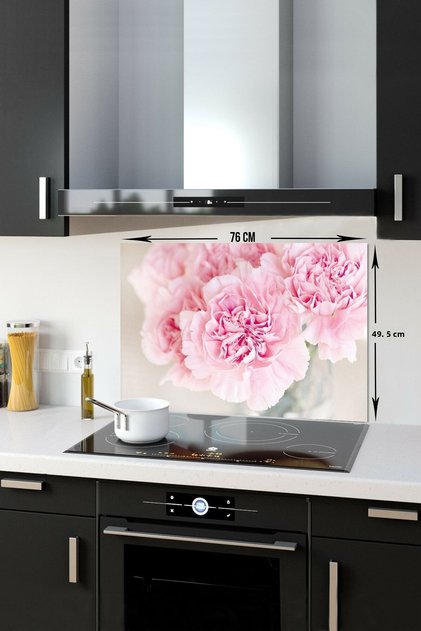 Glass Stove Back Protector| Pink Chrysanthemum| 49.5cm X 76cm