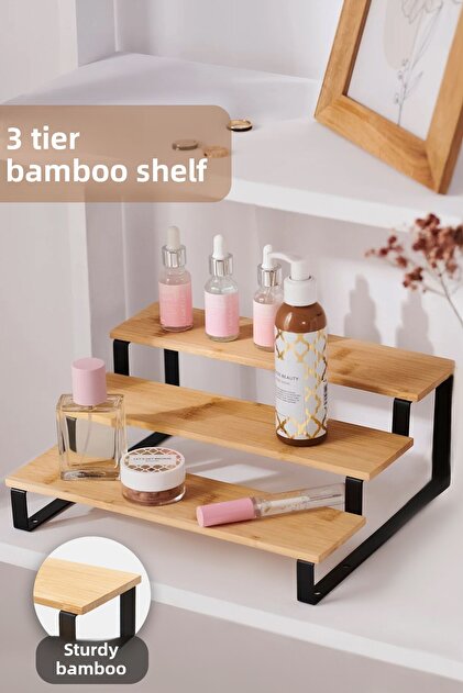 3-Tier Bamboo Organizer Shelf - Bathroom Kitchen Multi-Purpose Organizer Accessory Makeup Perfume Stand