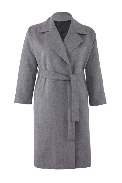 Trendyolmilla Curve Siyah Gri Balıksırtı Kruvaze Uzun Oversize