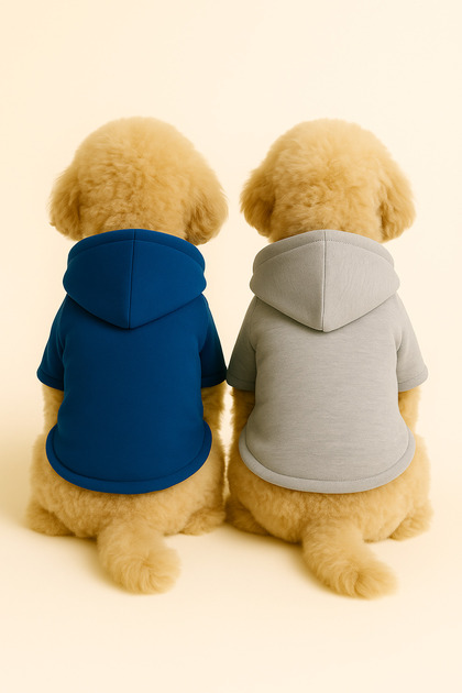 Hooded Fleece Sweatshirt Dog and Cat Outfit & Dress - Blue & Gray 2-Piece Deal Pack