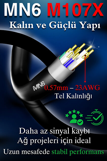 MN6 M107x 8 Metre Internet Kablosu/Iki Kat Korumalı-0,57mm-Cat6/8m
