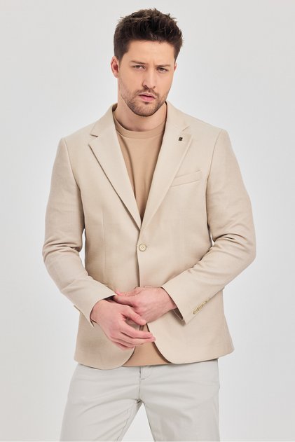 Antony Men's Camel-Beige Polyviscose Fabric Slim Fit Spring-Summer Sports Blazer Jacket