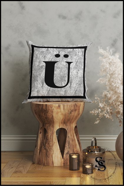 Gray Letter Cushion Pillow Case - Letter U - Gray Background Decorative Gift Cushion Pillow Case
