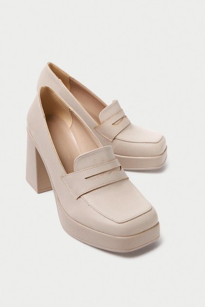 Mbsr1014-Bj Women's Thick Heeled Belt Detailed Beige College Shoes