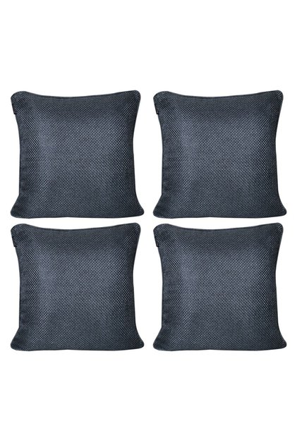 4-Piece Straw Textured Ribbed Double Sided Throw Pillow Cover Blue Black