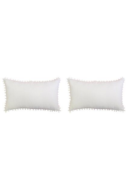 Velvet Textured 2-Piece Throw Pillow Set - Pompom, Cream