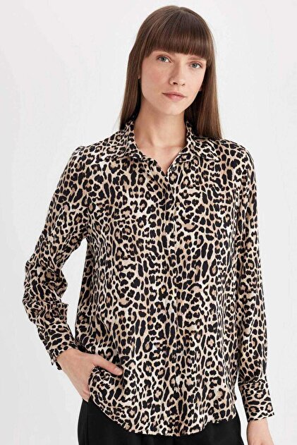Defacto Regular Fit Leopar Desenli Uzun Kollu Gömlek I8266AZ24AU