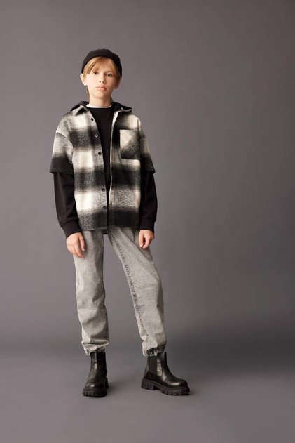 Boy's Elastic Waist Lace-Up Pocketed Elastic Leg Jogger Jean Trousers C4601A824Au