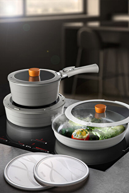 NEOFLAM Midas Gri 11 Parça Ayrılabilen Saplı Iç Içe Geçebilen