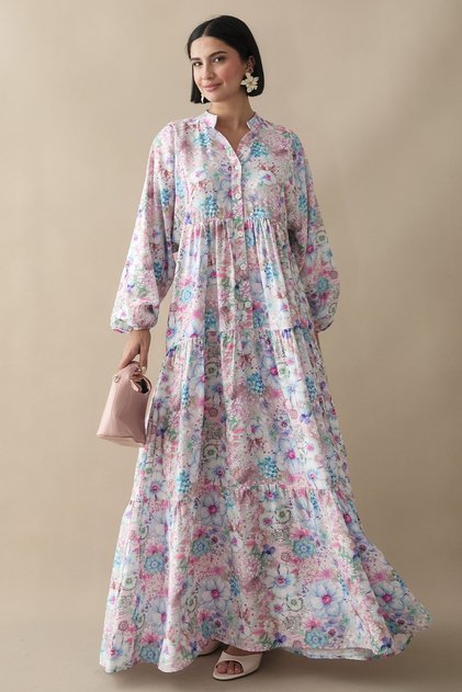 Narcissus Flower Lilac Mango Dress