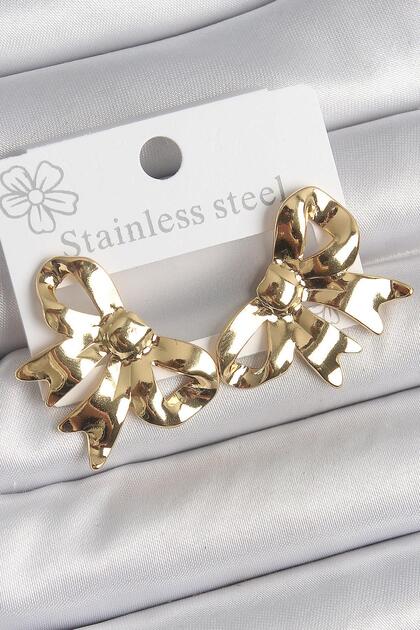 Celira Steel Gold Color Ribbon Plate Model Women's Earrings