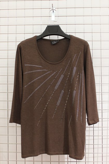 Women's Plus Size Lycra Flared Stone Print Three Quarter Sleeve (4 Season) Mother Blouse - Brown