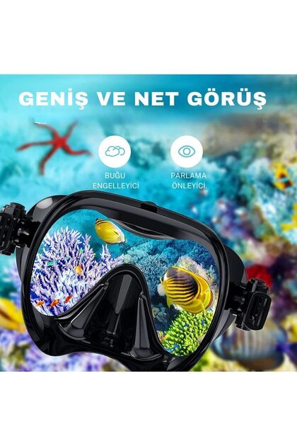 Deniz Gözlüğü Dalış Maskesi Buğu Önleyici Temperli Cam Su Geçirmez Dalış Maskesi