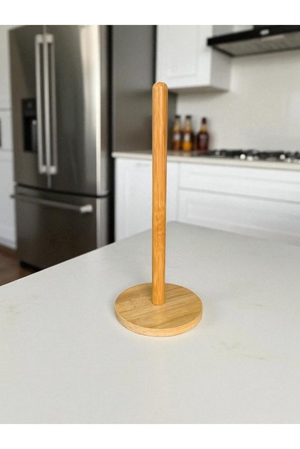 Bamboo Round Paper Towel Holder Vertical Table Top Roll Paper Towel Upright Towel Napkin Holder