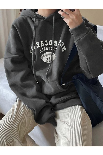 Women's Smoked New Rochelle Printed Hooded Oversize Sweatshirt