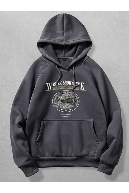 Winner Snow Scene Sweatshirt - Smoke Printed Oversize Hoodie