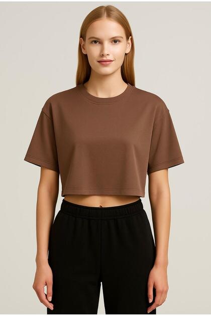 Women's Light Brown Short Sleeve Oversize T-Shirt-D814