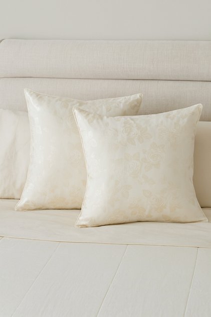 Set 2 perne cu puf și pene de gâscă , 40x40 cm, Boema Home, Alb cu trandafiri